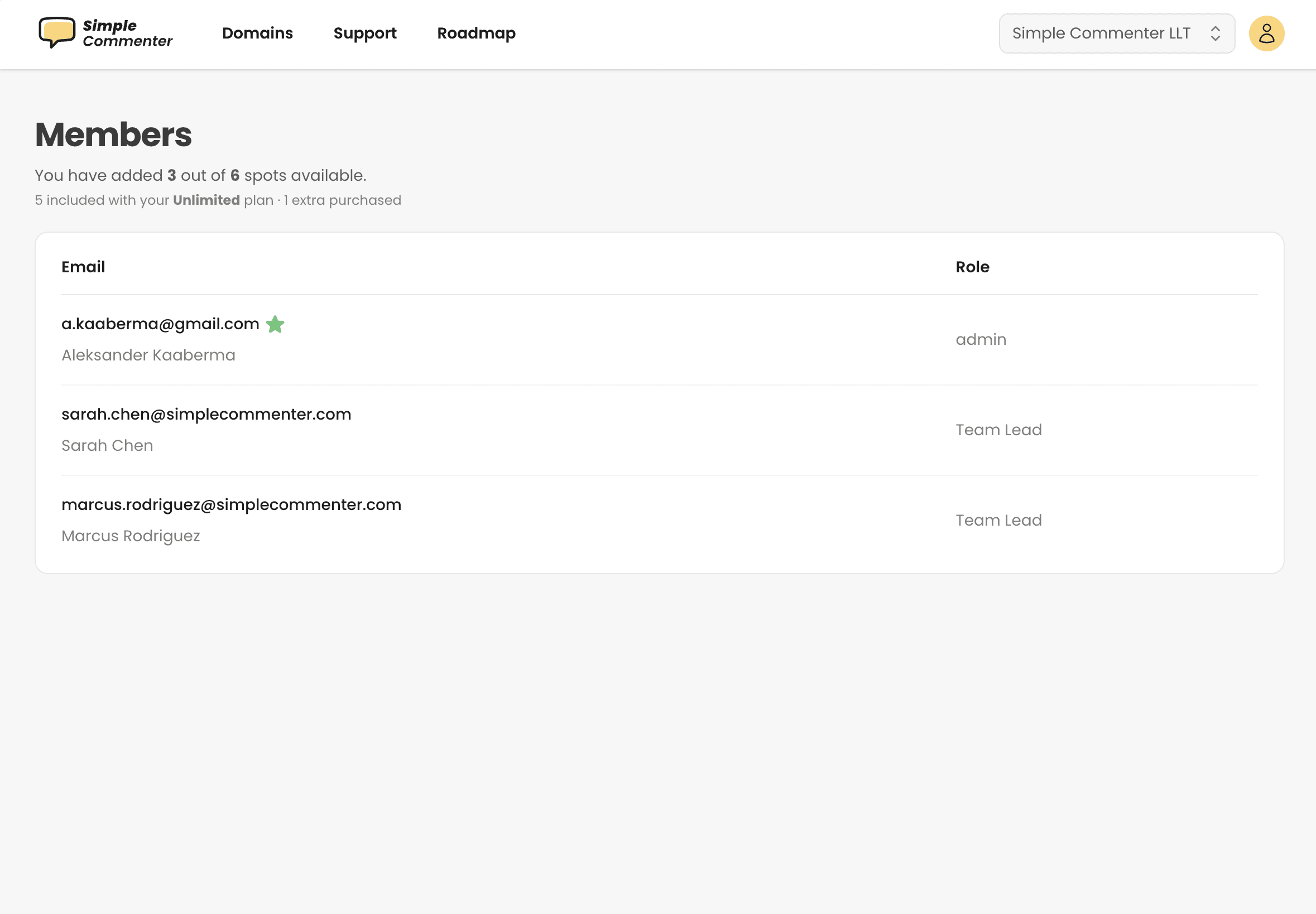 Simple Commenter Members Demo